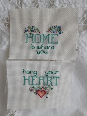 Embroidered Cross Stitch Labels - 'Home is Where You Hang Your Heart'